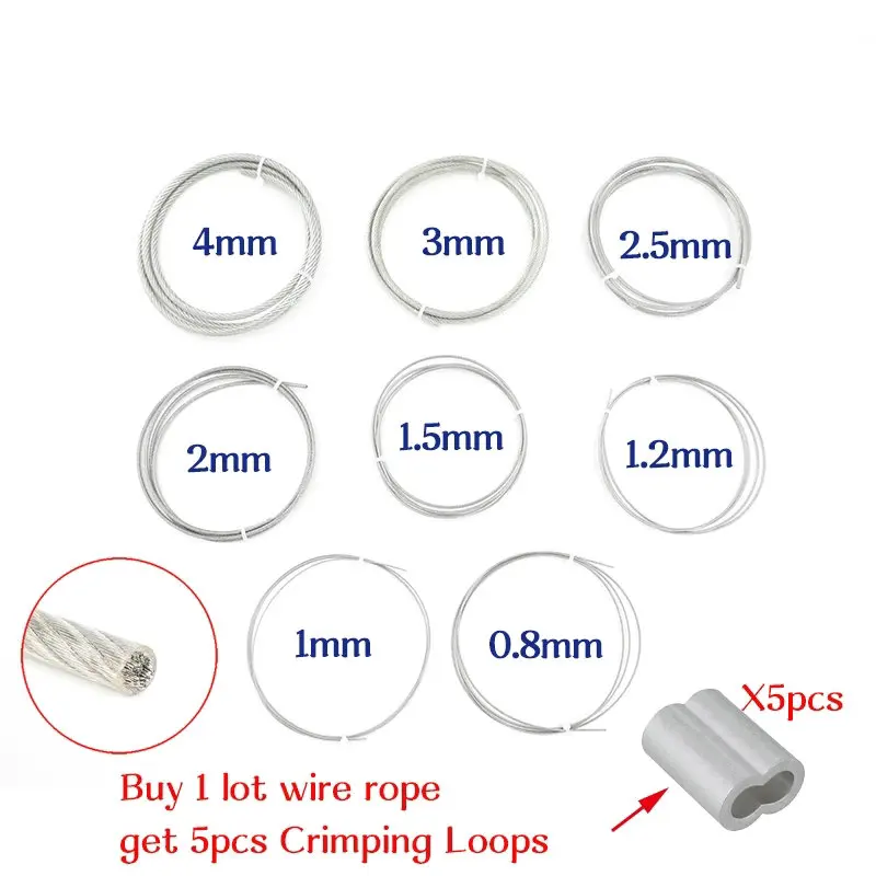 PVC Coated 304 Stainless Steel Wire Rope Soft Fishing Lifting Cable 7×7 Clothesline 0.8mm-4mm