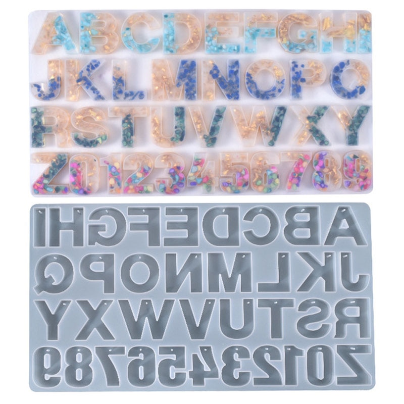 Letter A to Z Alphabet & Number with hole Jewelry Pendant Silicone Molds Initial Mold Large Clear UV Epoxy Resin Craft Suppl