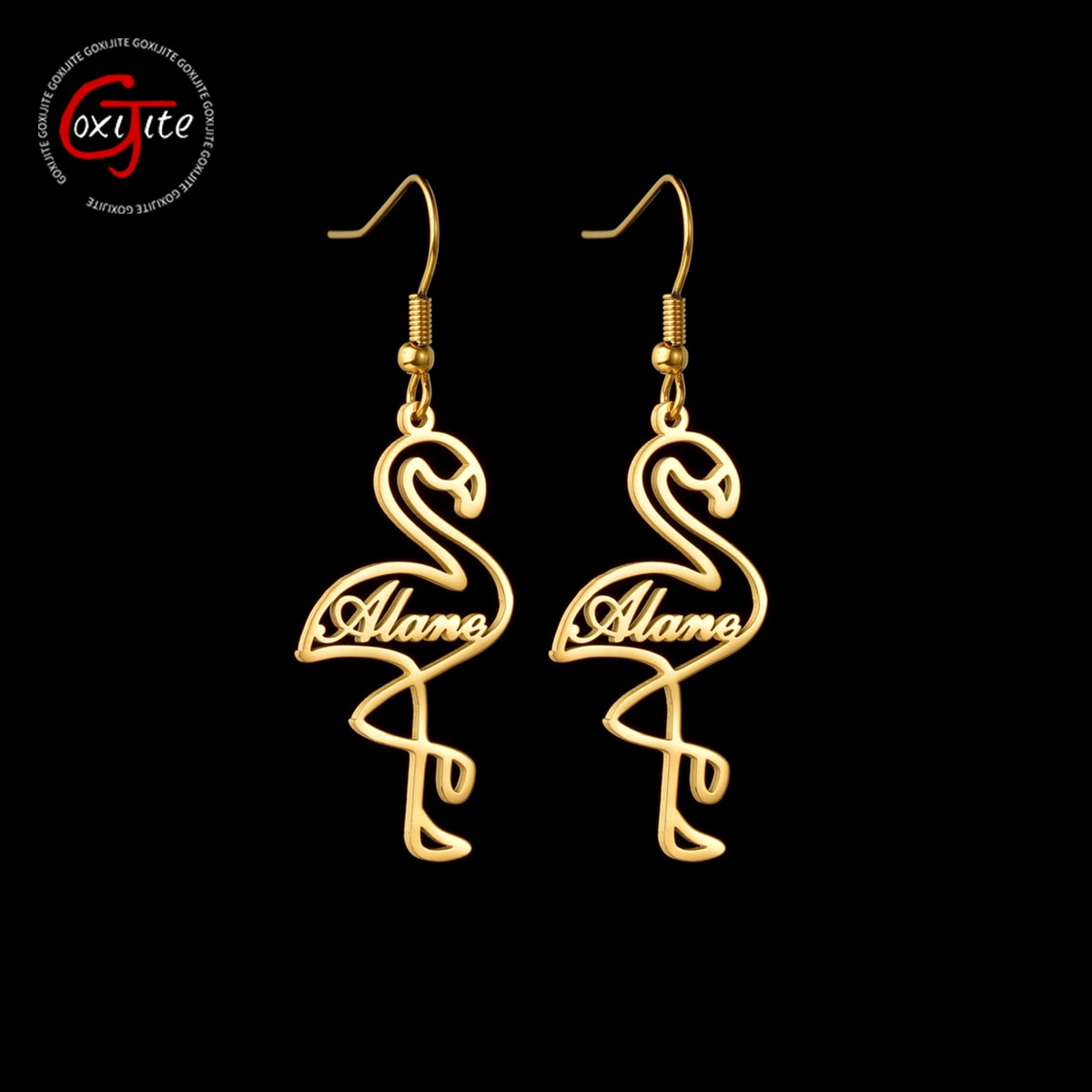Goxijite 2021 Custom Name Earrings For Women Stainless Steel Personalized Bird Italic Font Nameplate Earrings Accessories Gift