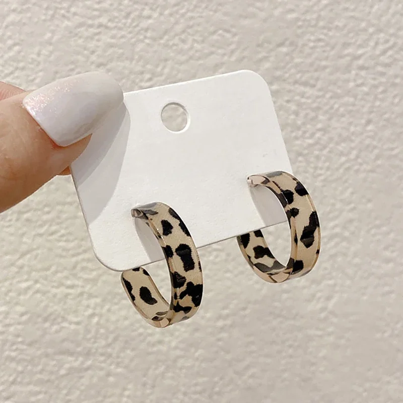 New Korean Statement Earrings for Women Brown Leopard Geometric Hoop Earrings Vintage 2021 Trend