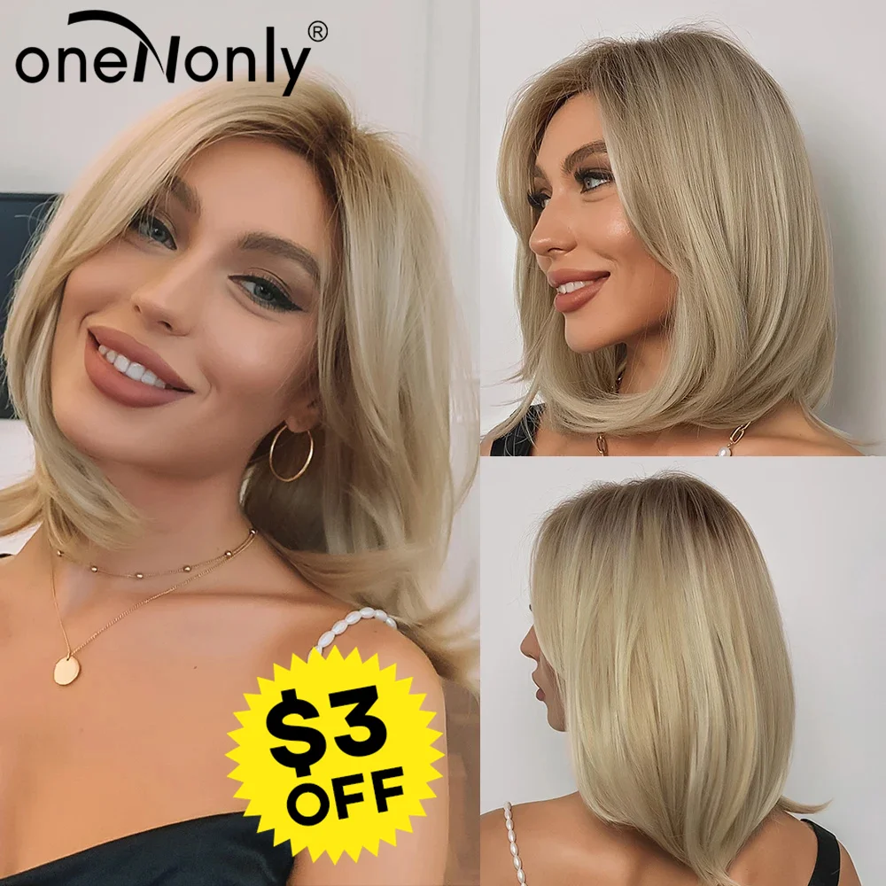 OneNonly Omber Short Bob Wig Natural Hair Blonde Wigs for Women Party Daily Use Heat Resistant Hair