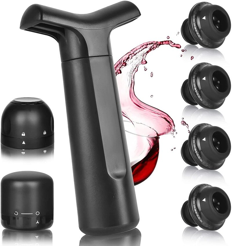 Wine Saver Pump for Wine Lovers Reusable Silicone Wine Preserver for Wine to Keep Fresh Vacuum Wine Bottle Stoppers