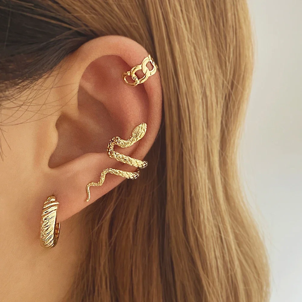 IFMIA Vintage Snake Earrings for Women Charm Gold Color Round Ear Clips Female 2022 Trend Ear Cuffs