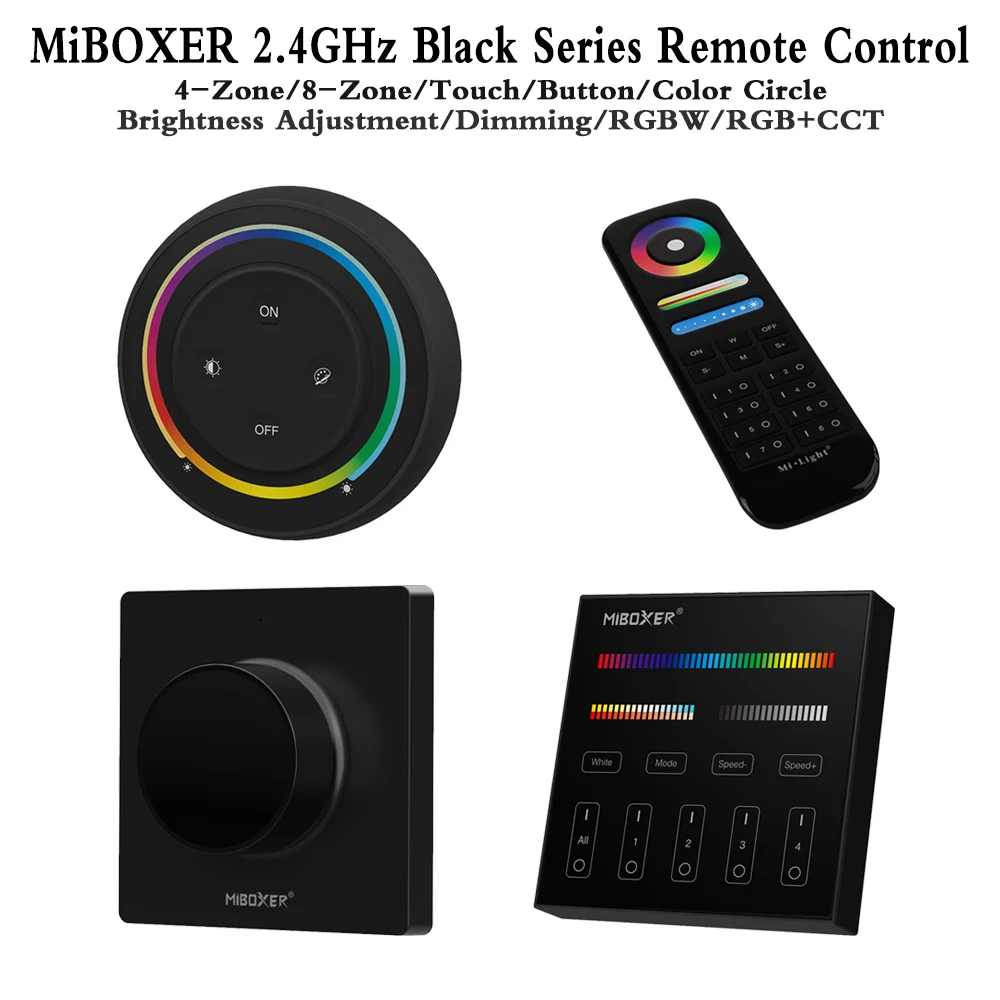 New MiBOXER Black 2.4G Wireless RF Series Remote Control 1/4/8 Zone Button Touch Switch Panel RGBW
