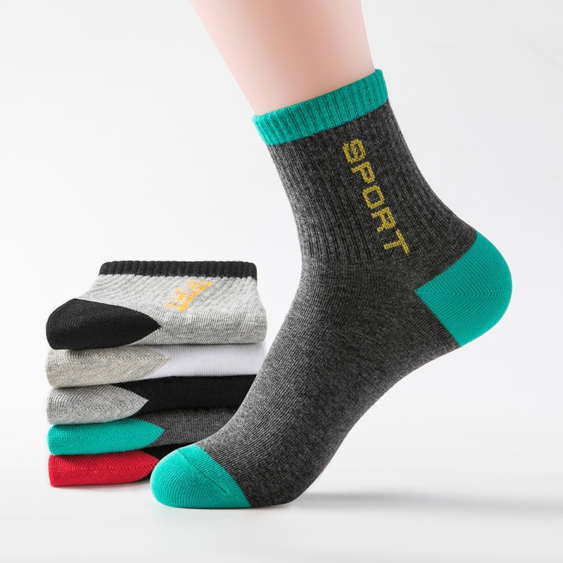 5pairs Mens Socks Spring Autumn Men Long Tube Cotton Socks Male Sweat-absorbent Casual Deodorant Sports Socks Teenager Boys Gift