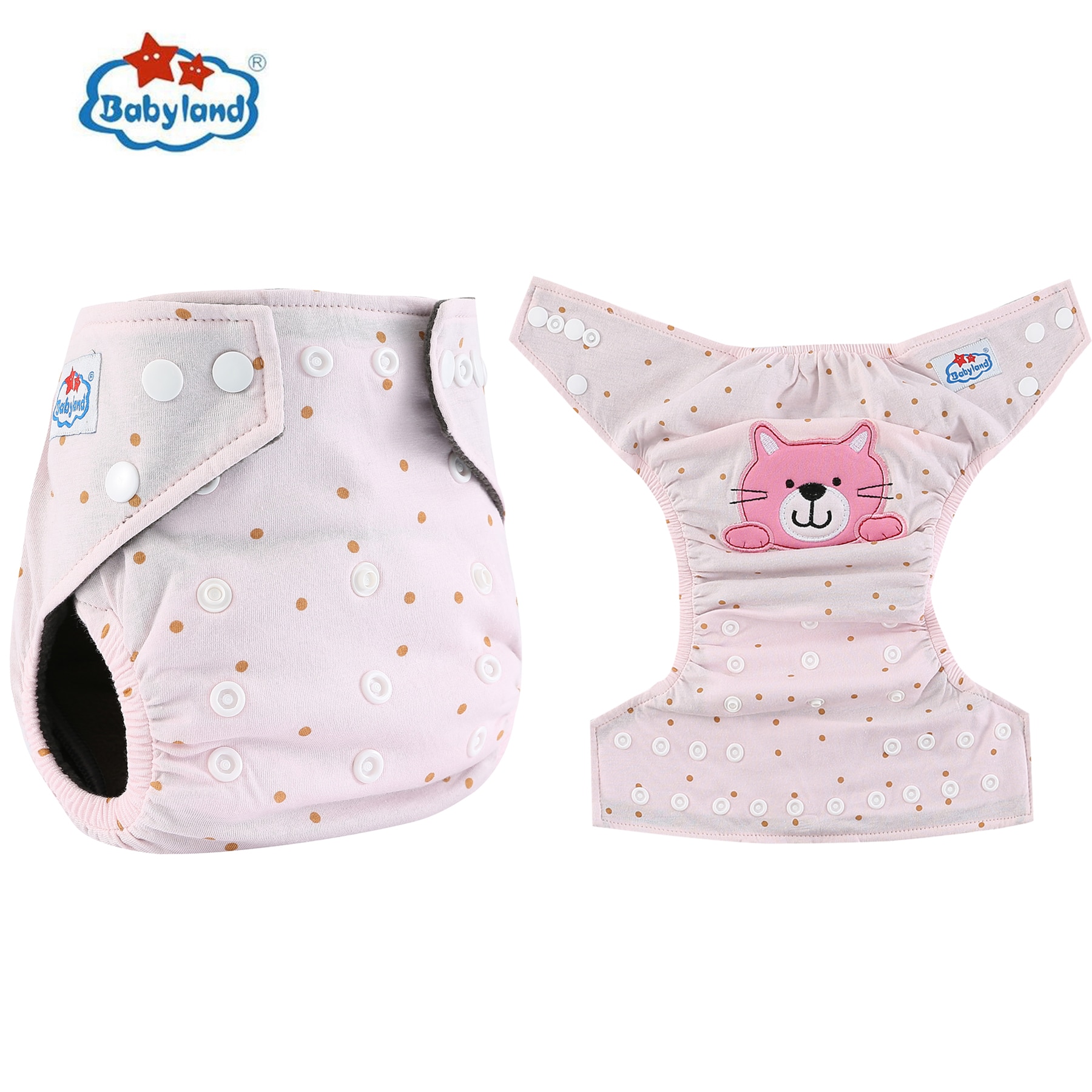 Babyland 1PC Baby Bamboo Cotton Diaper Baby Bamboo Charcoal Adjustable Nappy Embroidery + 1PC Bamboo Charcoal Insert 5-Layers