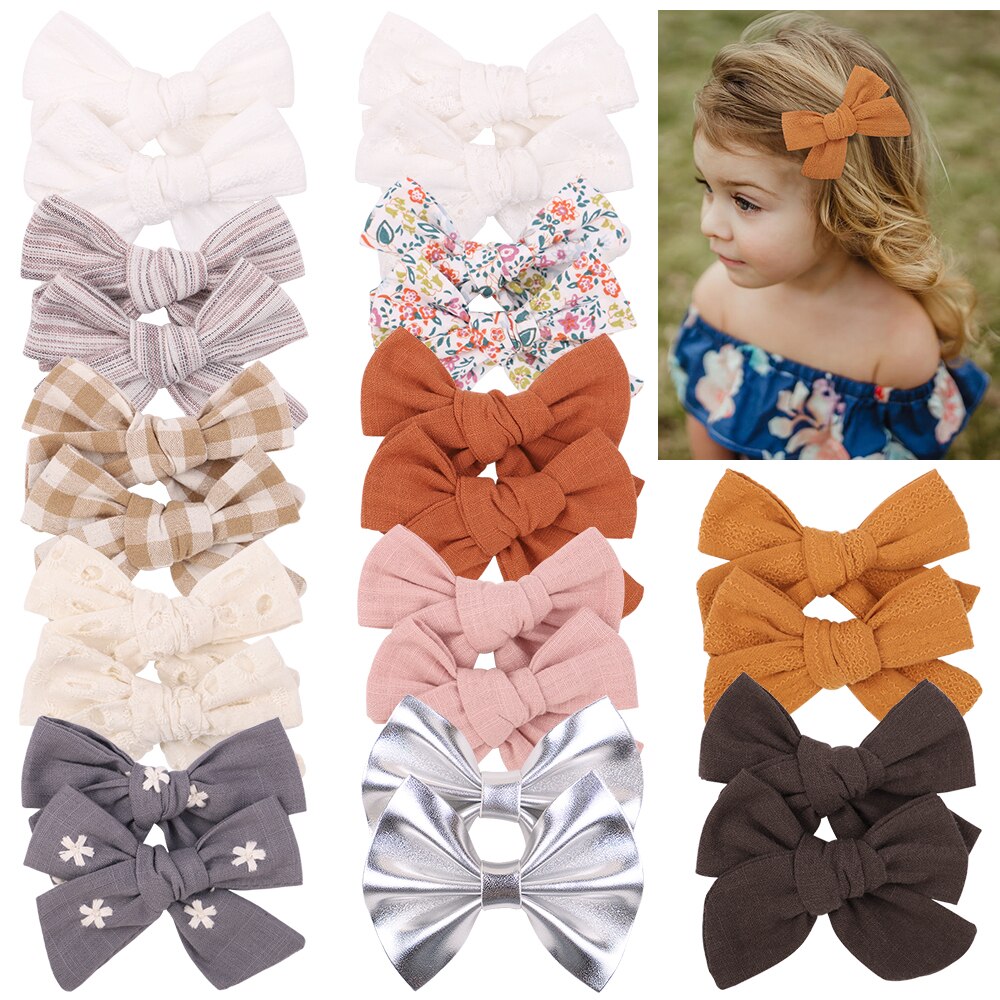 2Pcs/set 2022 New Cotton Linen Print Hair Clips For Cute Baby Girls BB Boutique Hairpins Barrette Headwear Kids Hair Acesssories