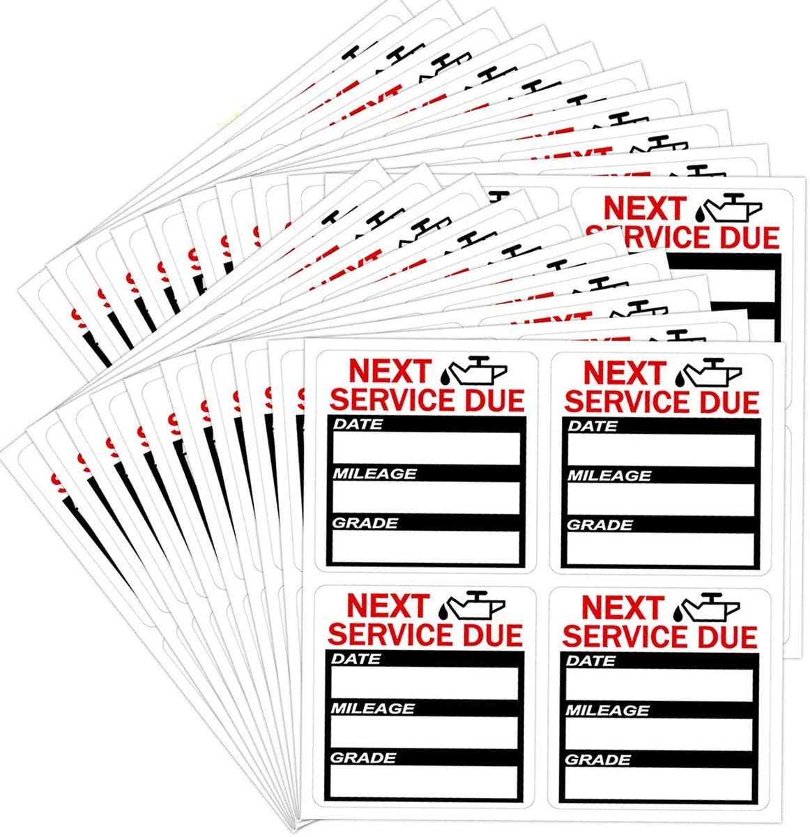 80pcs Oil Change Stickers Date Labels Tag 2"x2"Oil Service Reminder Stickers Square Shape Black & White Removable 