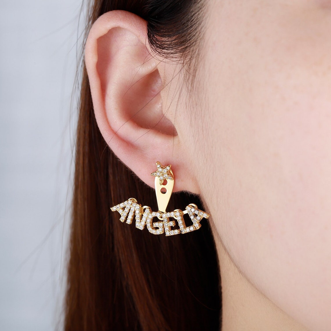 GoldButterfly Personalized Custom Bling Name Earrings Women Customized Zircon Letter Earring with Star Gift For Her Bridesmaid