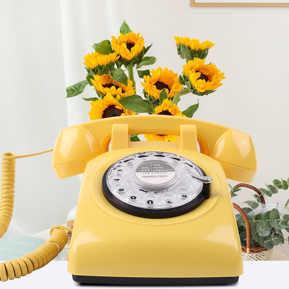 Revolve Dial Vintage Pink Begie Black Landline Telephone Plastic Home Office Retro Wire Landline Fixed Phone Europe Style