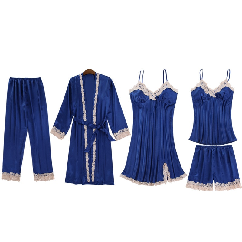 Five-piece Pajamas Set Lace Robe Evening Dress Multi-color XXL Spring/autumn Long sleeve Suspender Shorts Best Selling Homewear