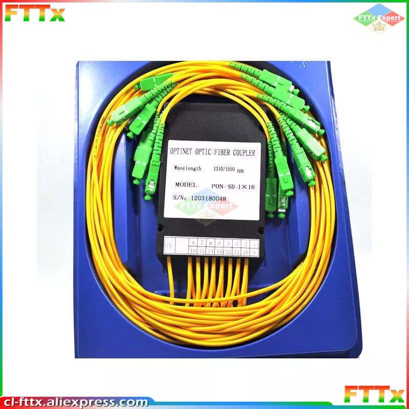1X16 SC /APC Fiber Optic FTTH Splitter FBT Optical Coupler 1:16 SC APC Singlemode simplex PLC optical splitter Free Ship