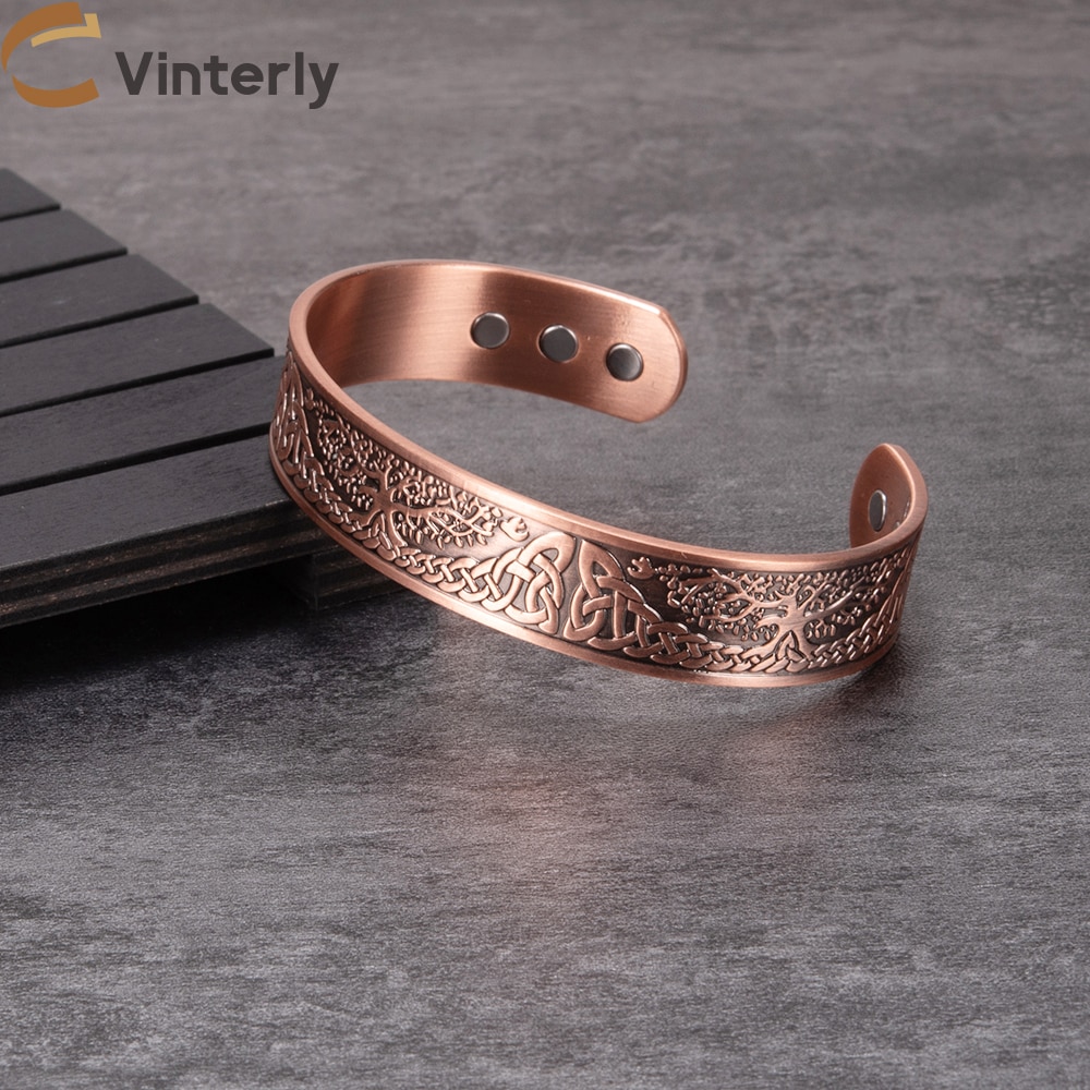 Yggdrasil Pure Copper Magnetic Bracelet Male Adjustable Energy Magnetic Bracelet Benefits Wristband Viking Knot Men Bracelets