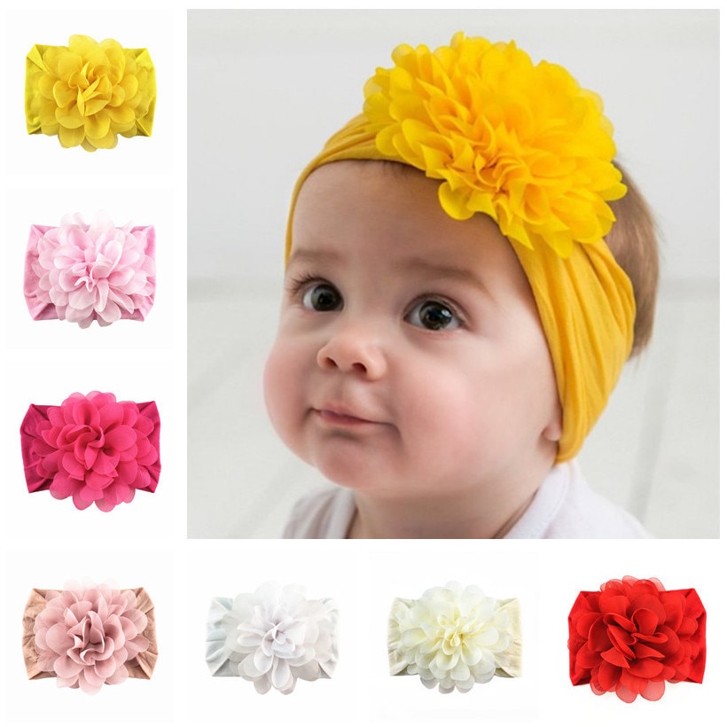 1pcs/10cm Large Chiffon Flowers with Extra Wide Elastic Nylon Headband Kids Headwrap Fashion Headwear Accessories Kids Headwear