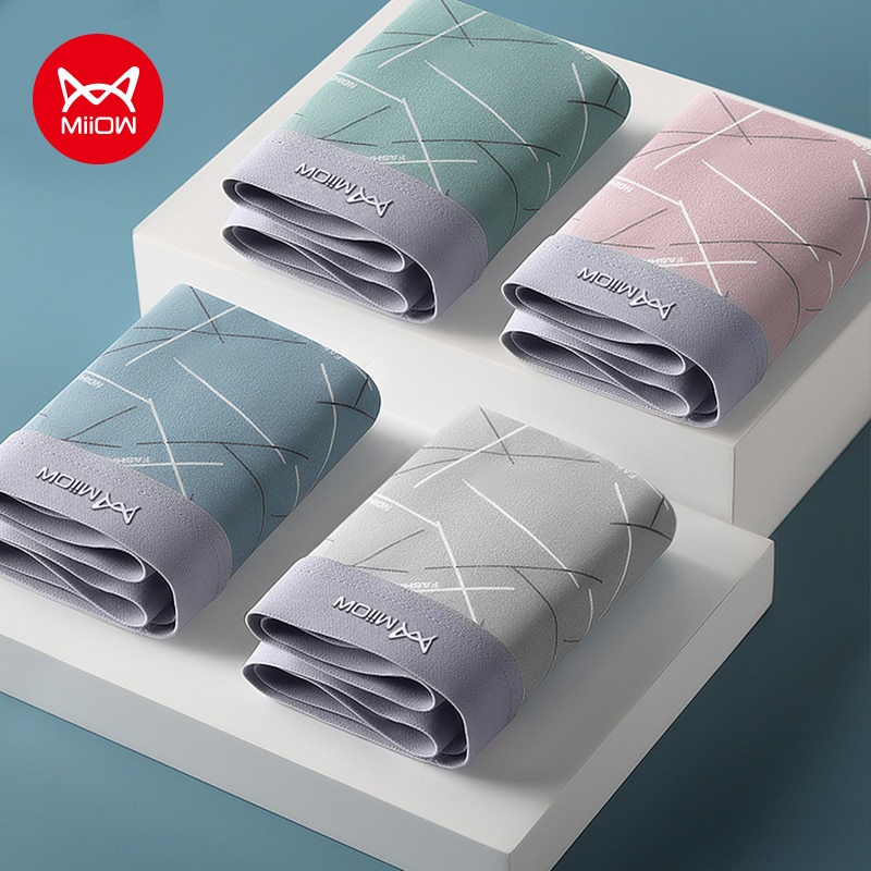 MiiOW 4Pcs Graphene Men Underpants Boxershorts Comfortable Cuecas Ice silk Man Underwear Men Boxer Men's Panties Short L-3X