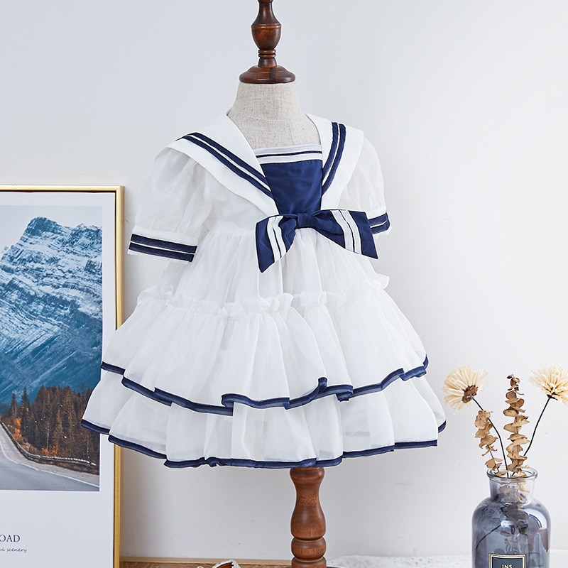 Girls Princess Dress Navy Dress 2021 Summer New Princess Lolita Children's Wear Organza Children's Dress