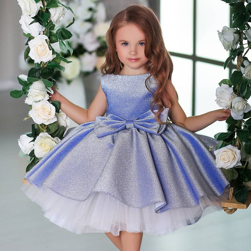 Child Girls Evening Formal Dress Sequin Outfits 2022 Wedding Elegant Party Birthday Gift Frock Kids Gown Blue Pink Green Purple