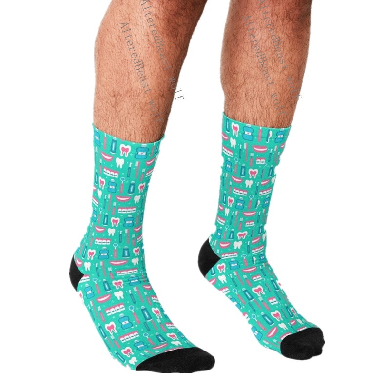 Men's Funny socks Orthodontics scrub teeth Socks harajuku Men Happy hip hop Novelty cute boys Crew Casual Crazy Socks for m