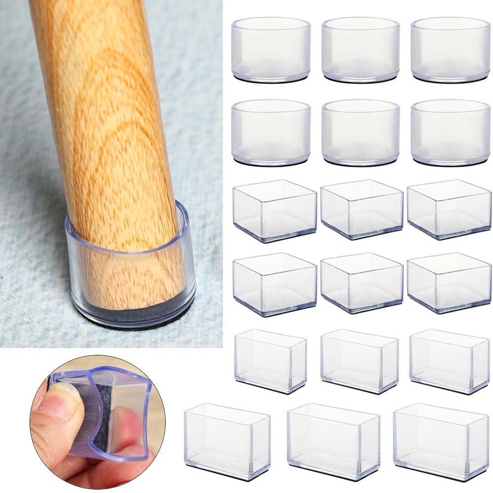 4Pcs Rubber Square Rectangle Chair Leg Caps Table Foot Dust Cover Floor Protector Pads Socks Pipe Plugs Furniture Leveling Feet
