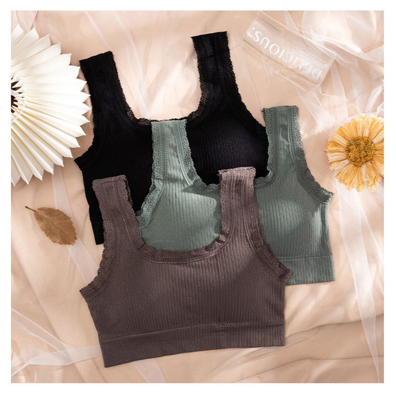 Seamless Underwear U-Neck Bra Female Tube Top Women Crop Top Lingerie Sports Fitness Top Lace Trim Bandeau Removable Pad