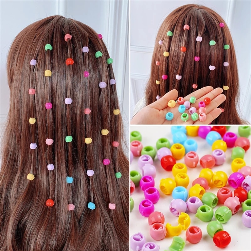 10/20/40PCS Baby Girls Cute Candy Colors Plastic Hairpins Mini Hair Claw Clips Hair Braids Maker Beads Headwear Hair Accessories