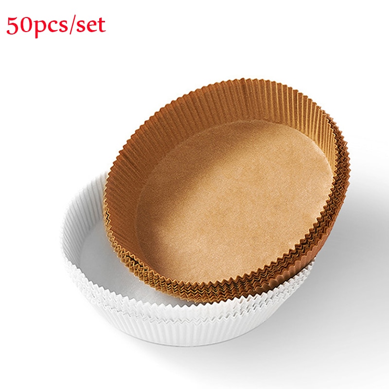 50 Pcs 16cm Air Fryer Disposable Paper Liner Non-Stick Mat Wood Pulp Round Paper