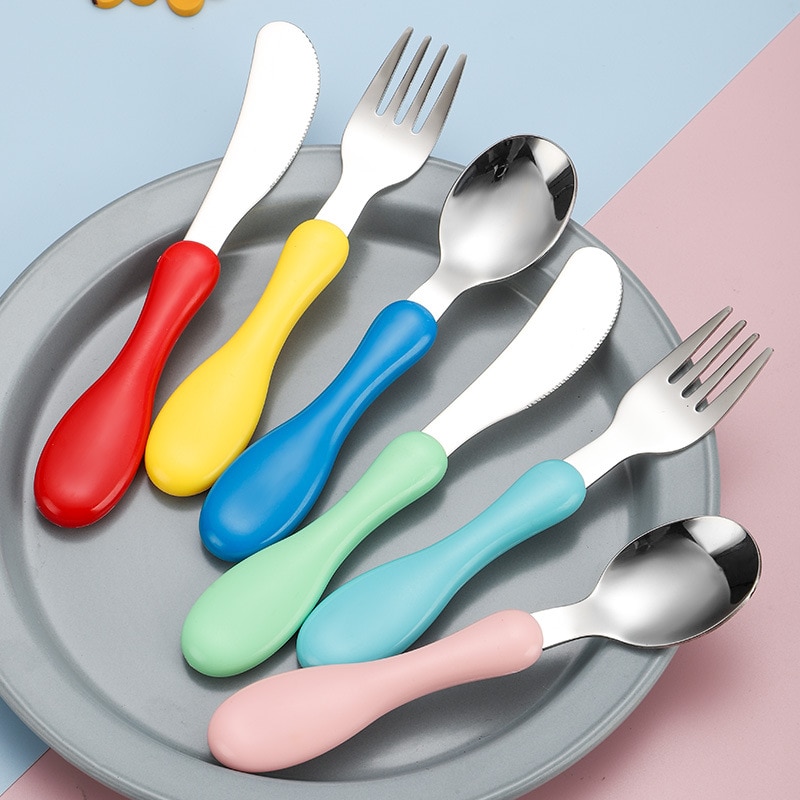 Baby Spoon Fork Stainless Steel Baby Cutlery Set Baby Feeding Food Spoon Knife Infant Feeding Tool Tableware Cosas Para Bebe