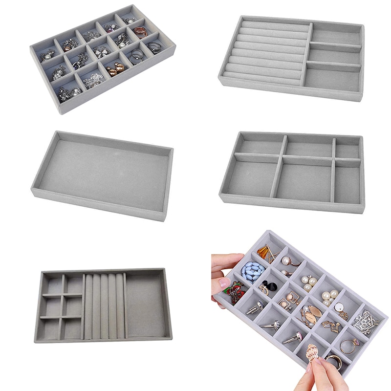 Velvet Jewelry Display Tray Case Hot Sales Stackable Exquisite Jewellery Holder Portable Ring Earrings Necklace Organizer Box
