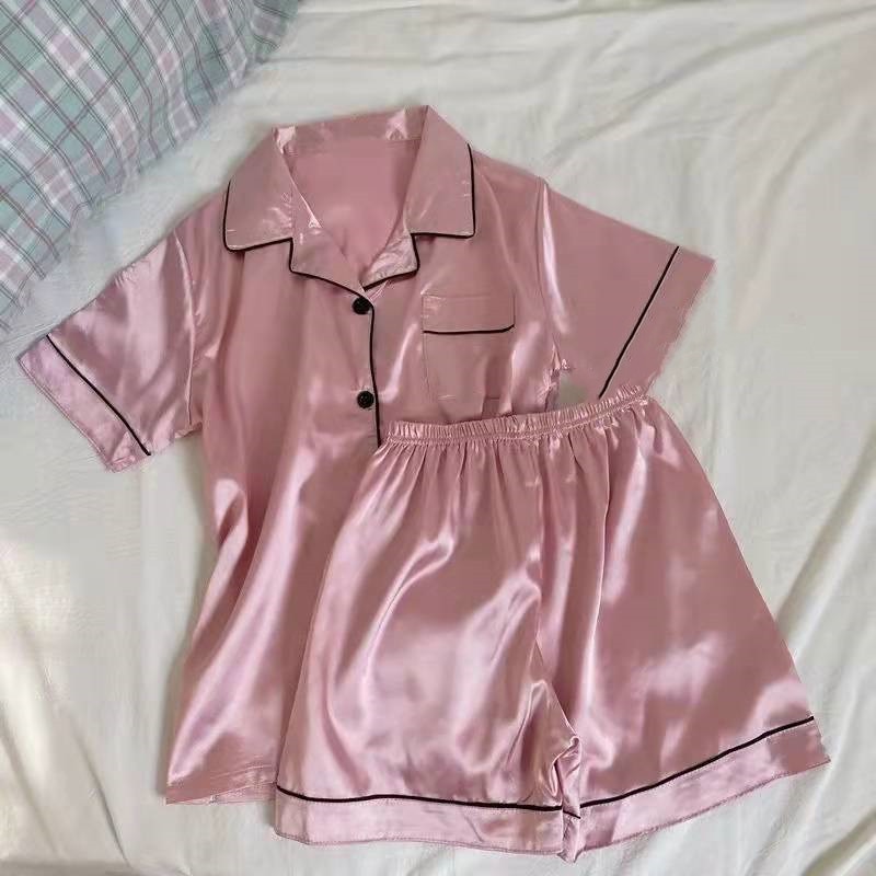 Summer Women's Pajama Set Silk Comfortable Simple Loose Casual Short Sleeve Loungewear Plus Size 2022