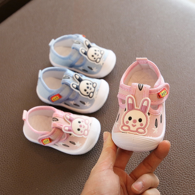 2022 Baby Boy Casual Shoes Blue Pink Cute Rabbit Pattern Newborn Infant Baby Girl Shoes Toddler Moccasins Squeaky Shoes F01201