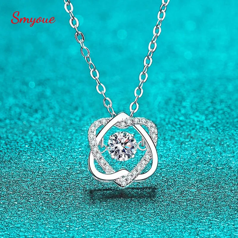 Smyoue 0.5ct GRA Moissanite Necklace for Women  Sparkling Simulated Diamond Pendant Beating Heart