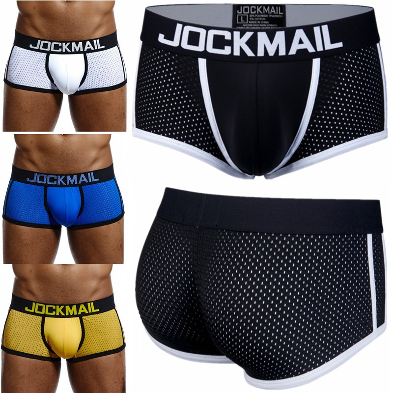 JOCKMAIL Mesh Boxer Briefs Wide Waistband Trunks Sexy Ice Silk Men's Underwear Seamless male underpants low waist sports sh