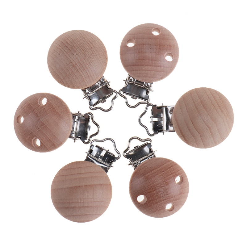 QHBC Wood Beech Clips 10PCS 30mm Metal Baby Teether Pacifier Chain Soother Pacifier Chains Wooden Accessories Baby Teether