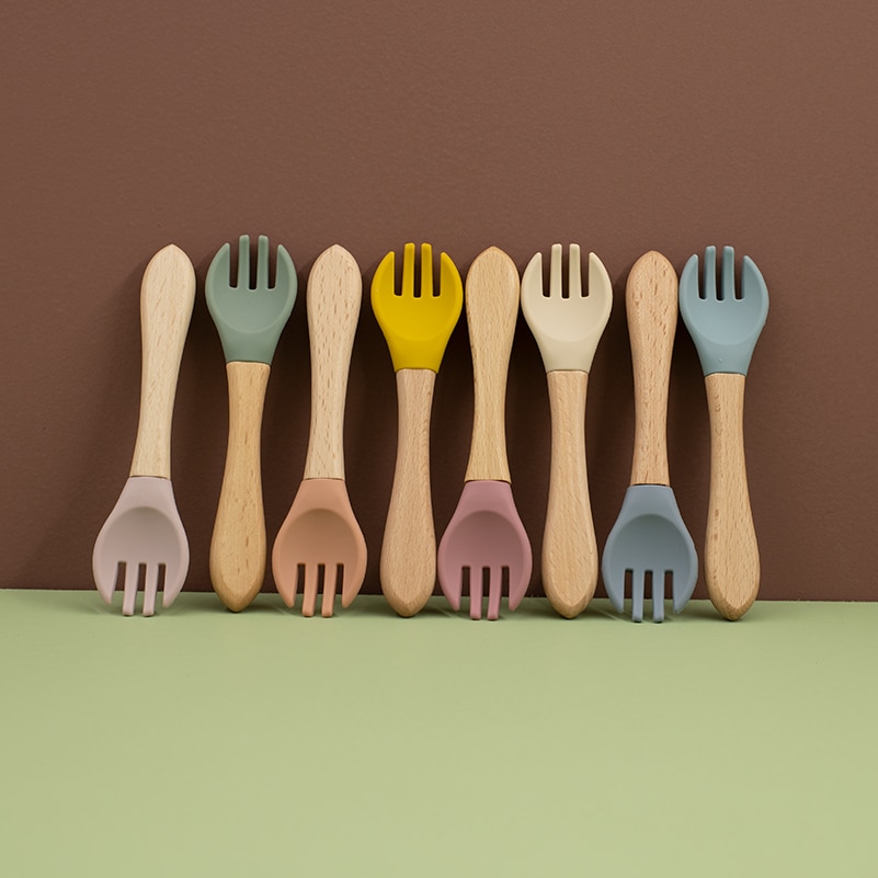 1PCS Baby Soft Silicone Fork Feeding Set Kid Dishes Toddlers Infant Feeding Accessories Fork Silicone Tableware Children's 