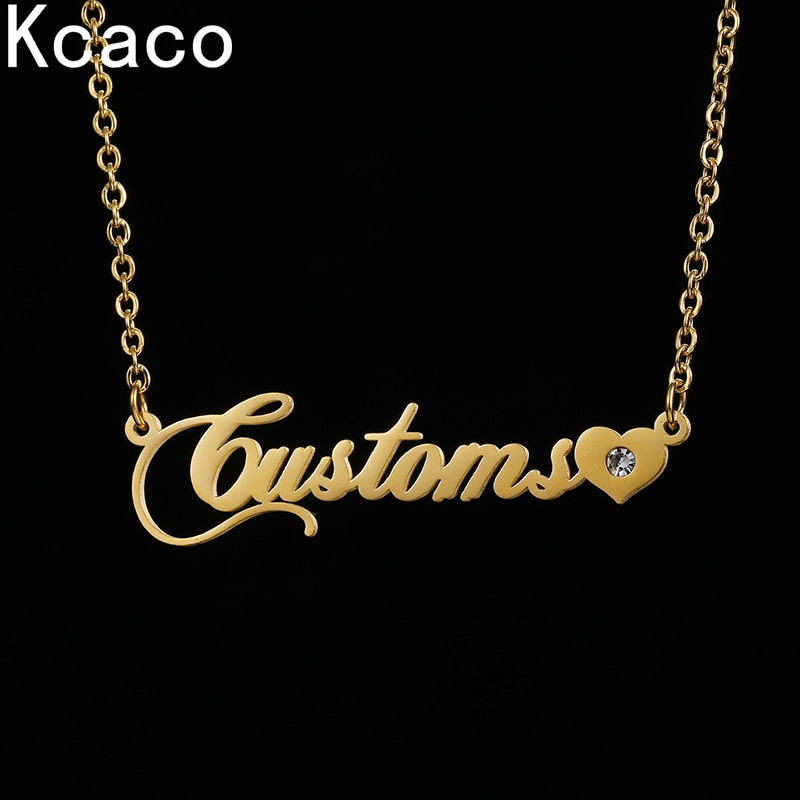 Customized Name Necklace Personalized Letter Heart Shape with White Zircon Pendant Stainless Steel Choker for Women Girl Gifts
