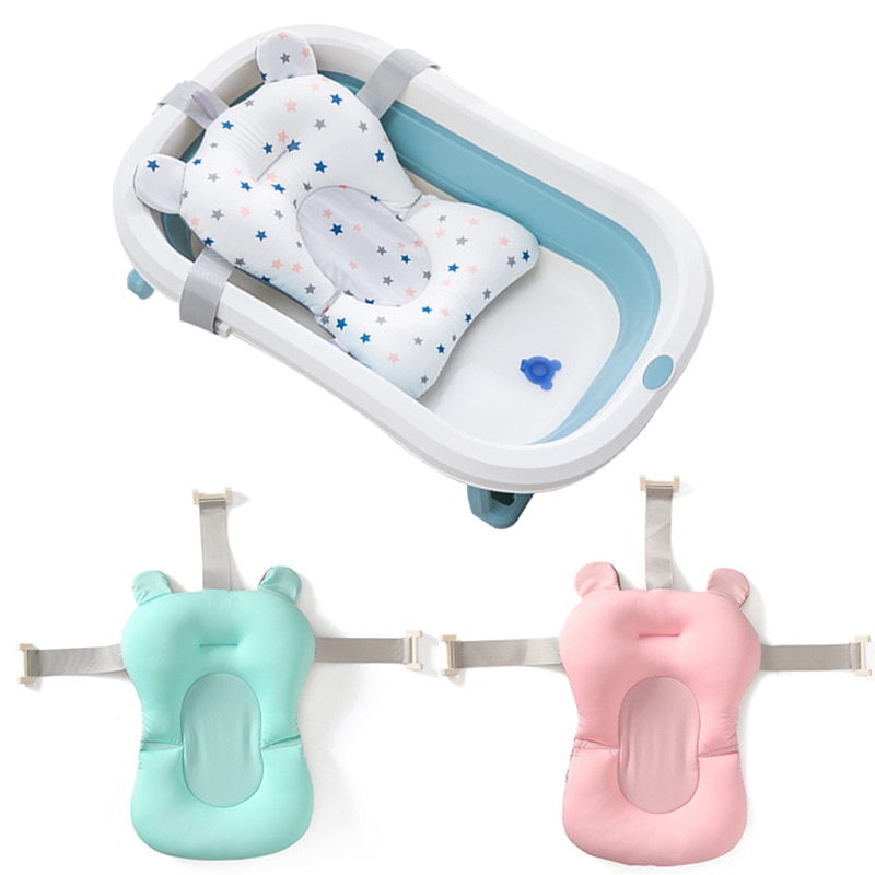 Baby Bath Seat Support Mat Foldable Baby Bath Tub Pad & Chair Newborn Bathtub Pillow Infant Anti-Slip Soft Comfort Body Cush