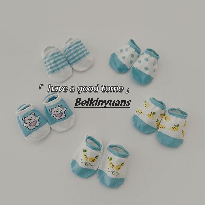 Children's boat socks summer cartoon bear baby floor socks color matching stripes wave sock for boys and girls