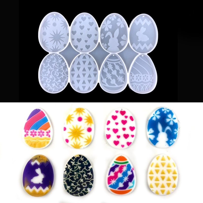 DIY Easter Series Keychain Silicone Mold with Hole Handmade Easter Egg Rabbit Love Flower Key Pendant Resin Mould Jewelry Charms