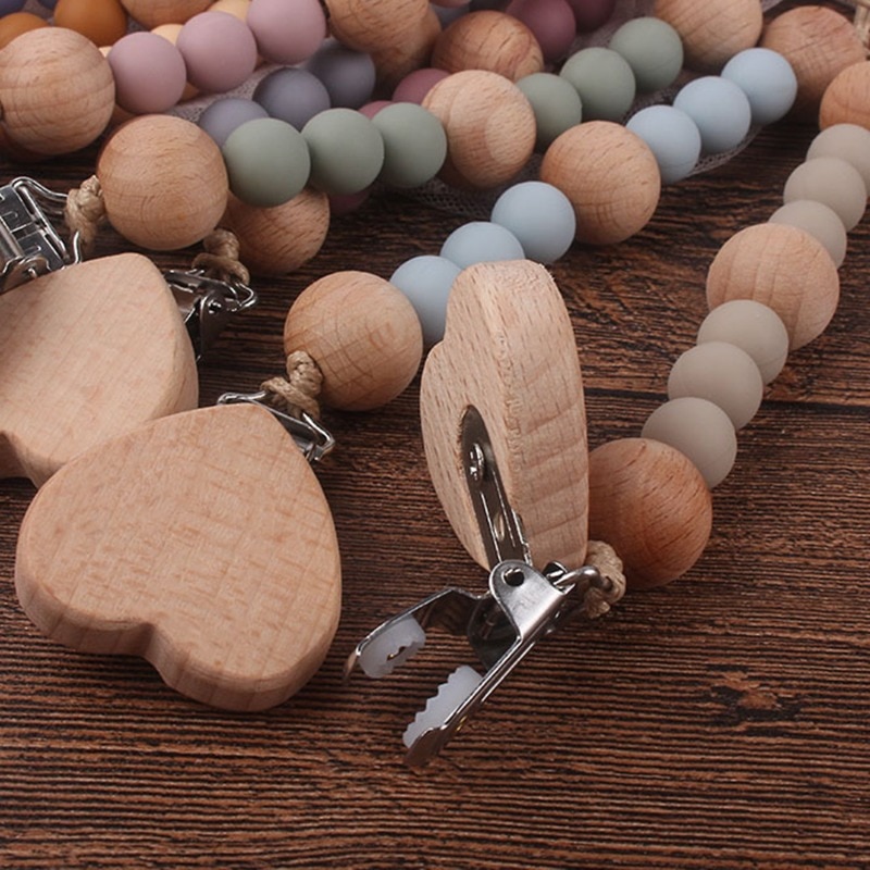 Pacifier Clips Chain Silicone Beads BPA Free DIY Dummy Clip Holder Soother Wooden Chains Baby Teething Toys Chew Gifts