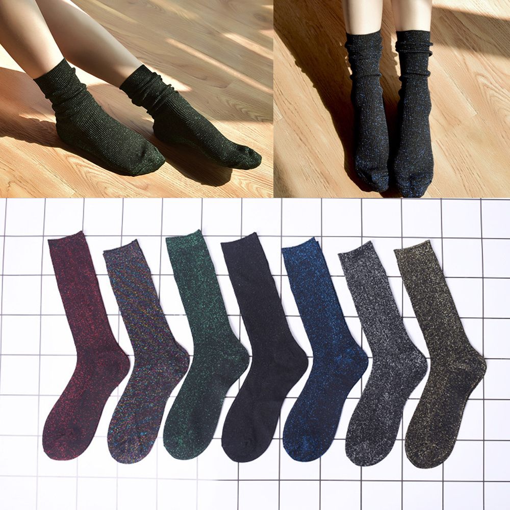 Women's Socks Spring and Autumn Golden Silver Silk Knitted Long Socks Breathable Glitter Colored Shiny Fashion Women Socks