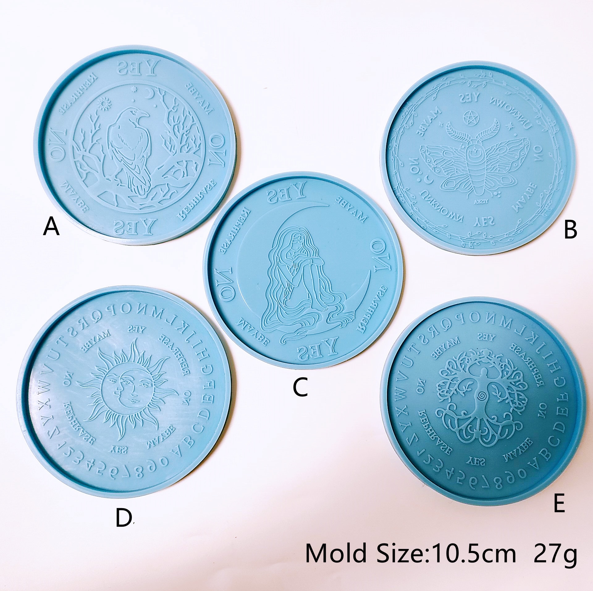 5 Pack Rune Divination Plate Mold Round Coaster Decoration Resin Art Dice mold Goddess Pendulum Board Silicone Molds Frame