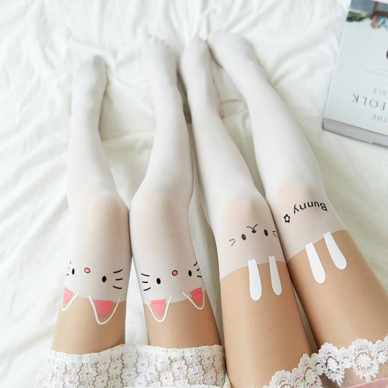 Cartoon cat Children's Princess Girl Tights Stockings Tights Baby Cute Pantyhose Kids tights Knee Fake Velvet Stocking Whit