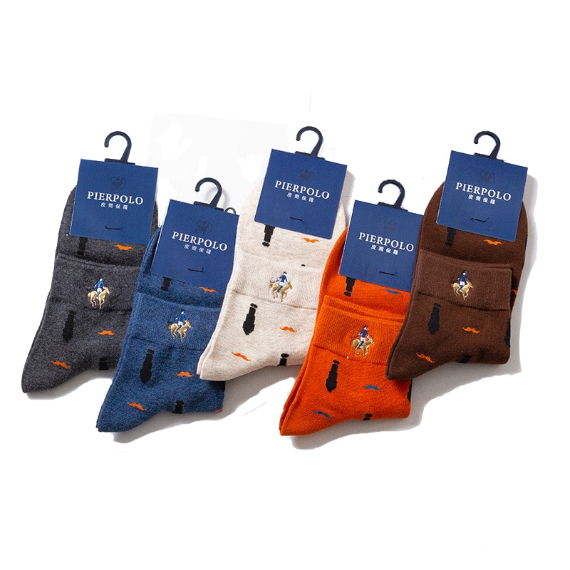 PIER POLO Men Socks New Fashion 5/Pairs Casual High Quality Brand Cotton Socks Embroidery Men Funny Socks Manufacturer Wholesale