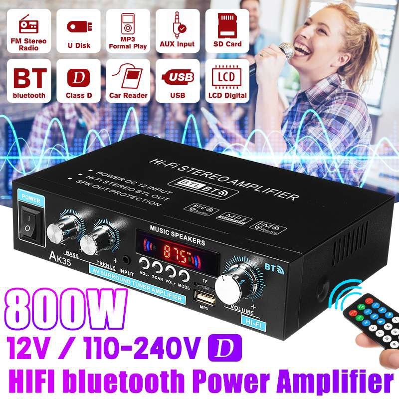 110-240V AK35 Digital Power Amplifier Bluetooth Stereo Audio Amplifier with Remote Control (US Plug/EU Plug)