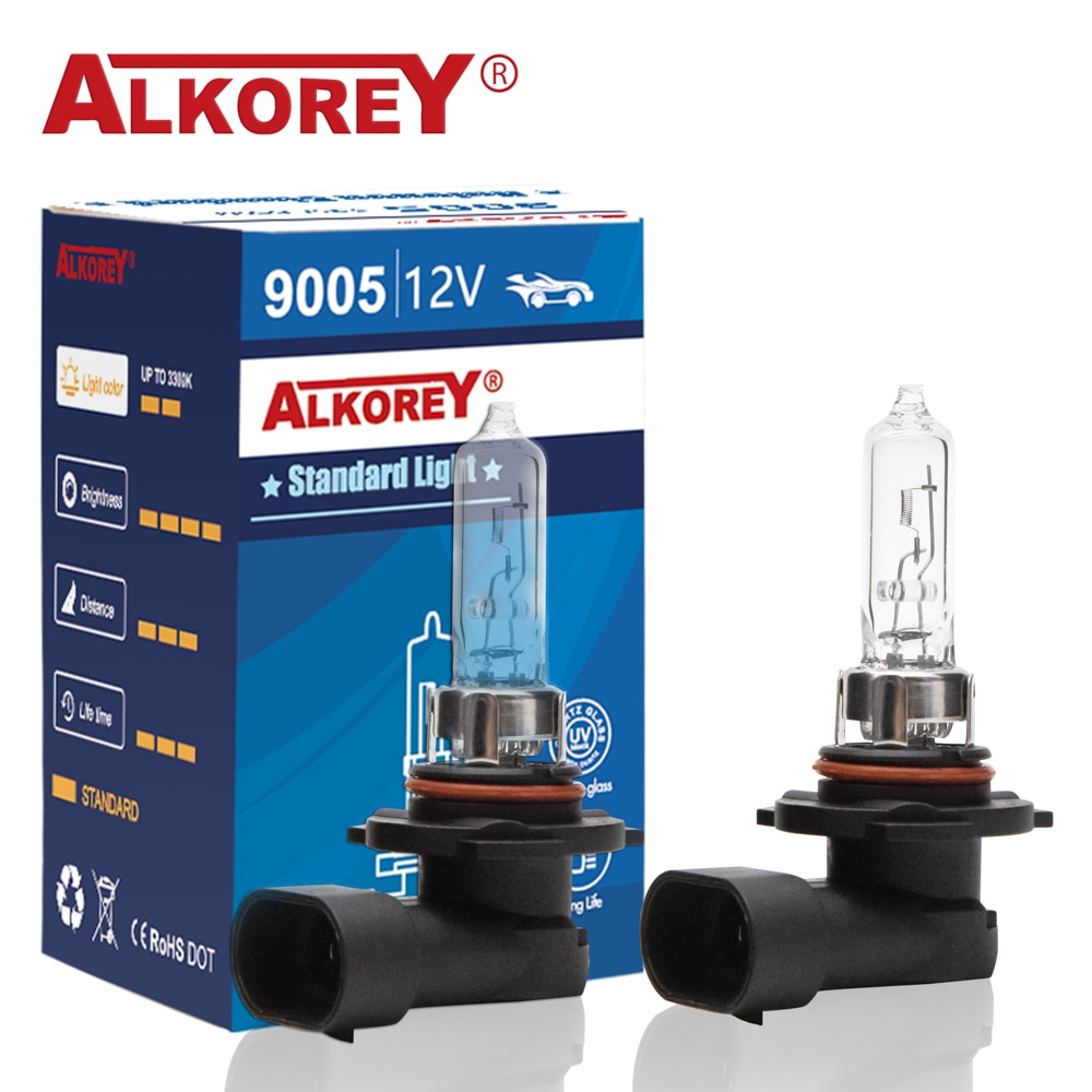 Alkorey 2PCS HB3 9005 12V 65W Clear Auto Headlight Bulbs Warm White 3350K Car Lights Driving Lamp Halogen Lamps For Toyota