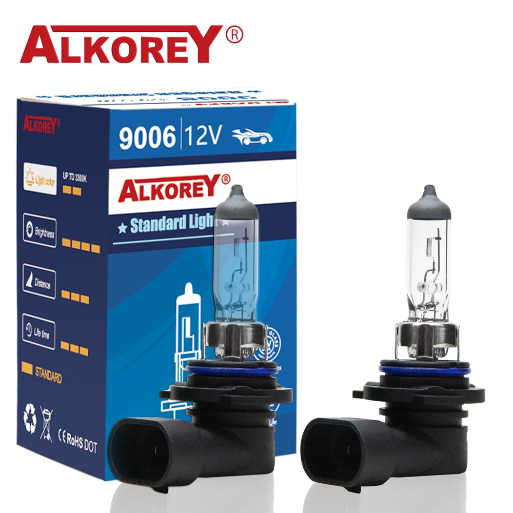 Alkorey 2PCS HB4 9006 12V 55W Clear Auto Headlight Bulbs Warm White 3350K Car Lights Driving Lamp Halogen Lamps For Toyota