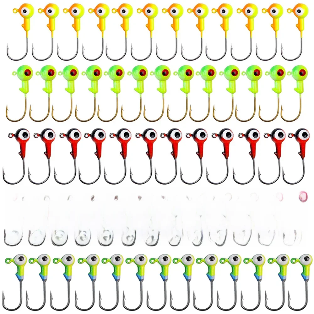 80Pcs/50Pcs/30Pcs Crank Jig Head Hook With Double Eyes Round Ball Lead Jig Head Fishing Hook For