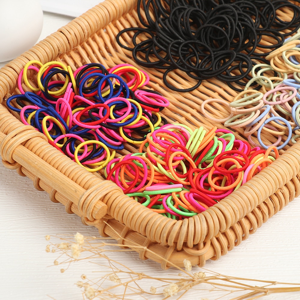 100Pcs/Pack Kids Mini Hair Ropes Colorful Hair Ties Ponytail Hair Holder Cute Elastic Kids Hair Ties For Girls Hair Accessories