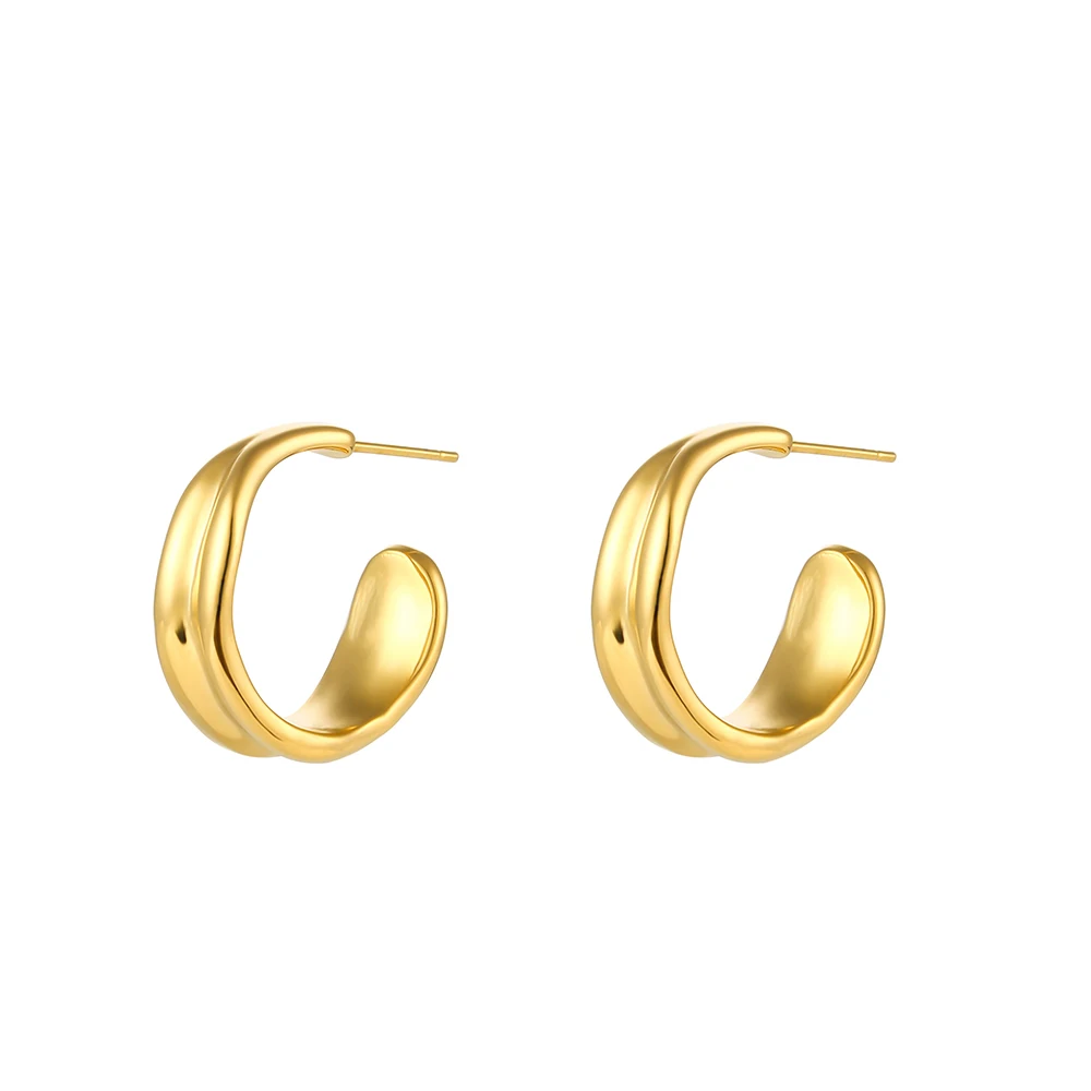 Stainless Steel PVD Plated Waterproof Texture Gold Ring Fine Polished Tarnish Free Jewelry Women's