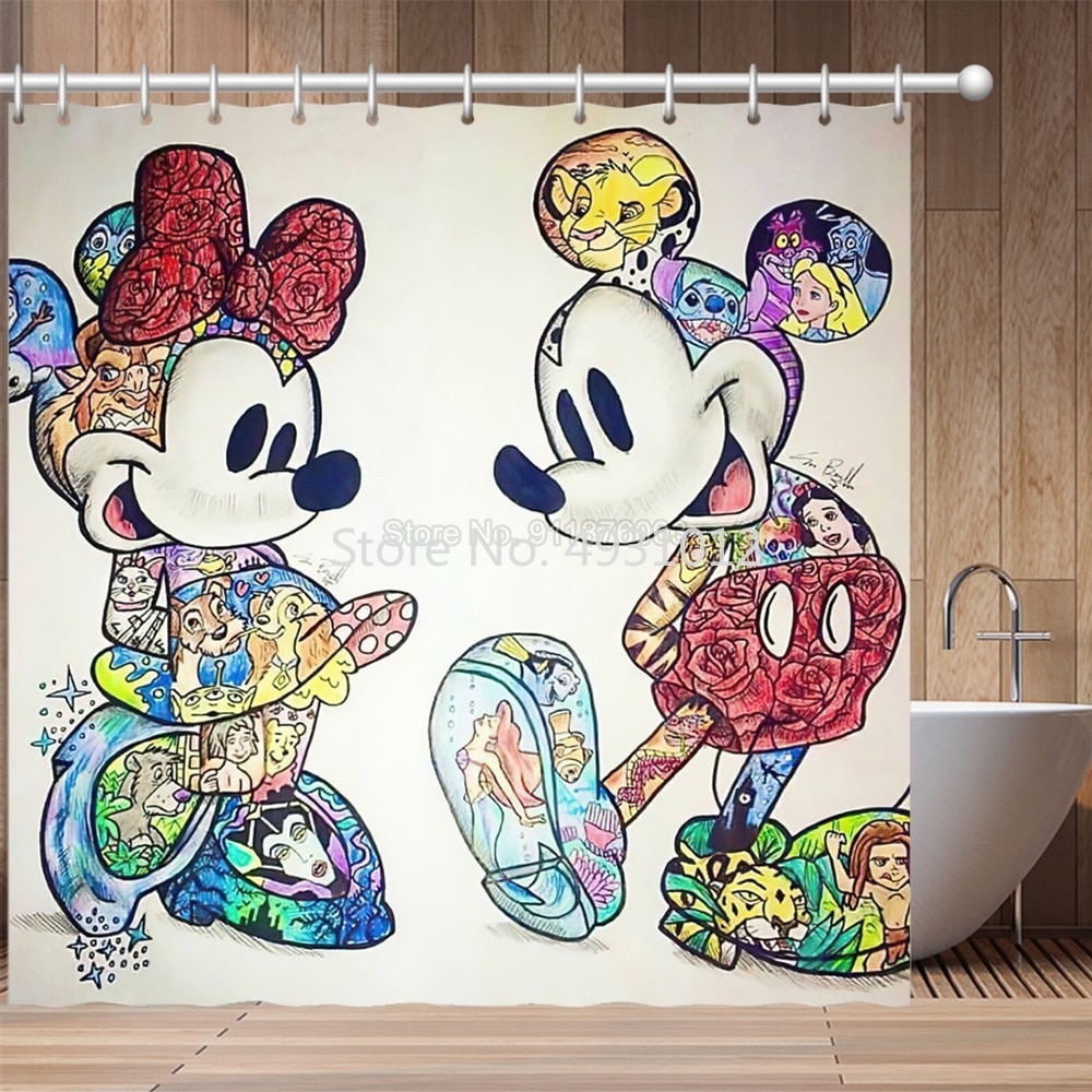 New Mickey Mouse Minnie Donald Duck Shower Curtain Waterproof 3D Cute Cartoon with Hooks for Bathroom Decoration